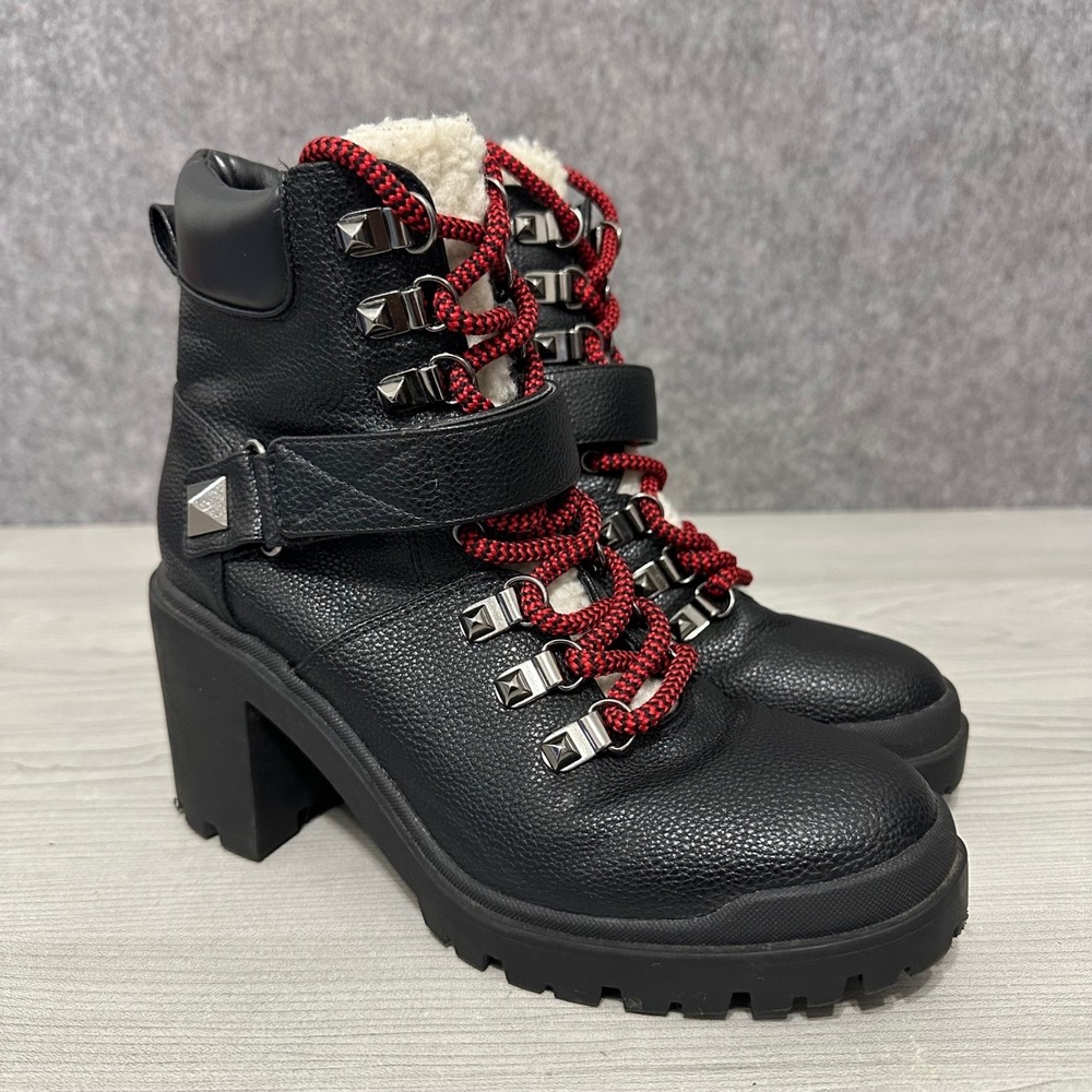 Marc Fisher Nature 2 Women's Sz 6.5 Black Heeled Lace Up Hiker Combat Boots